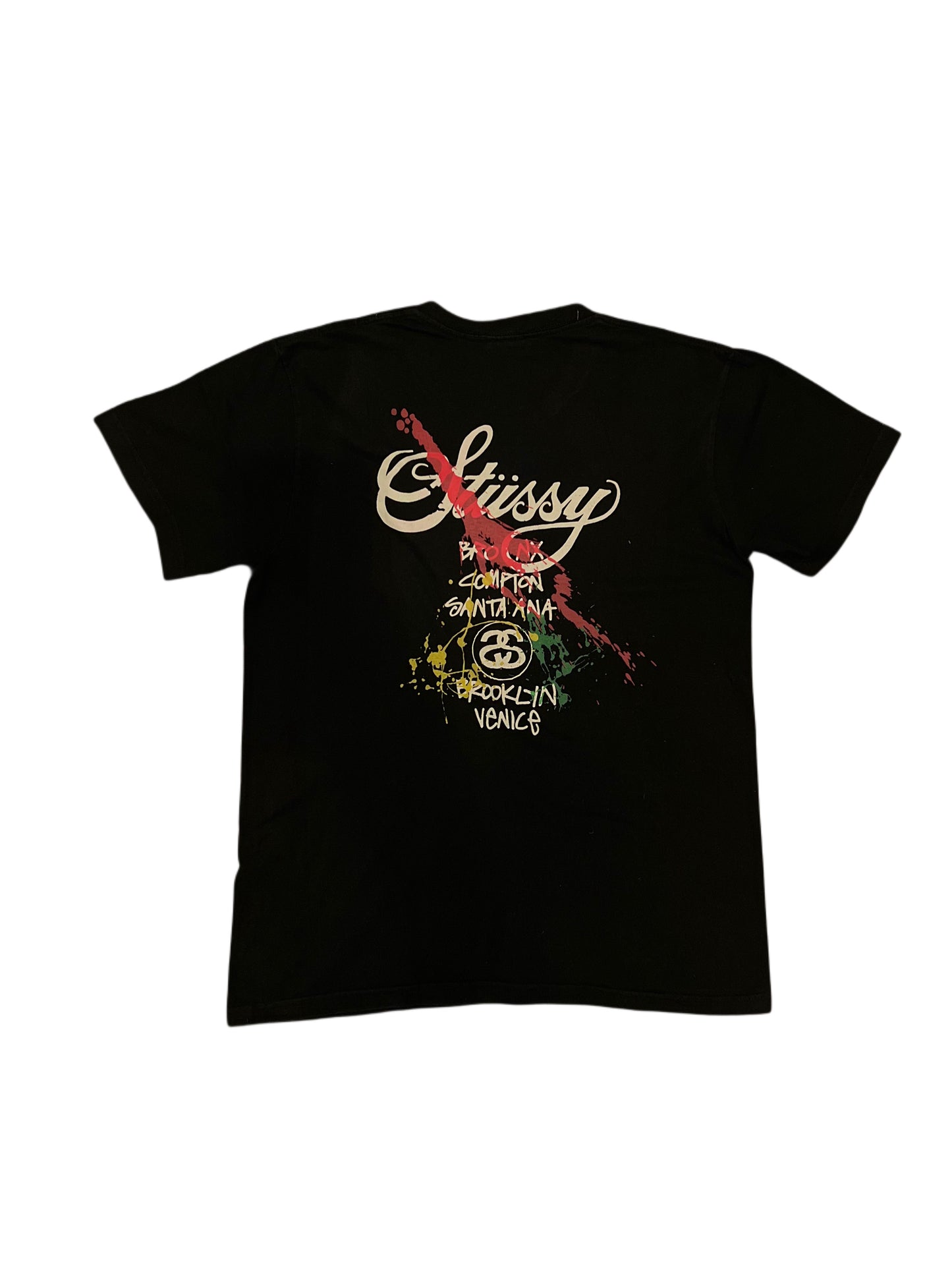 STUSSY - T-shirt noir logo multicolore