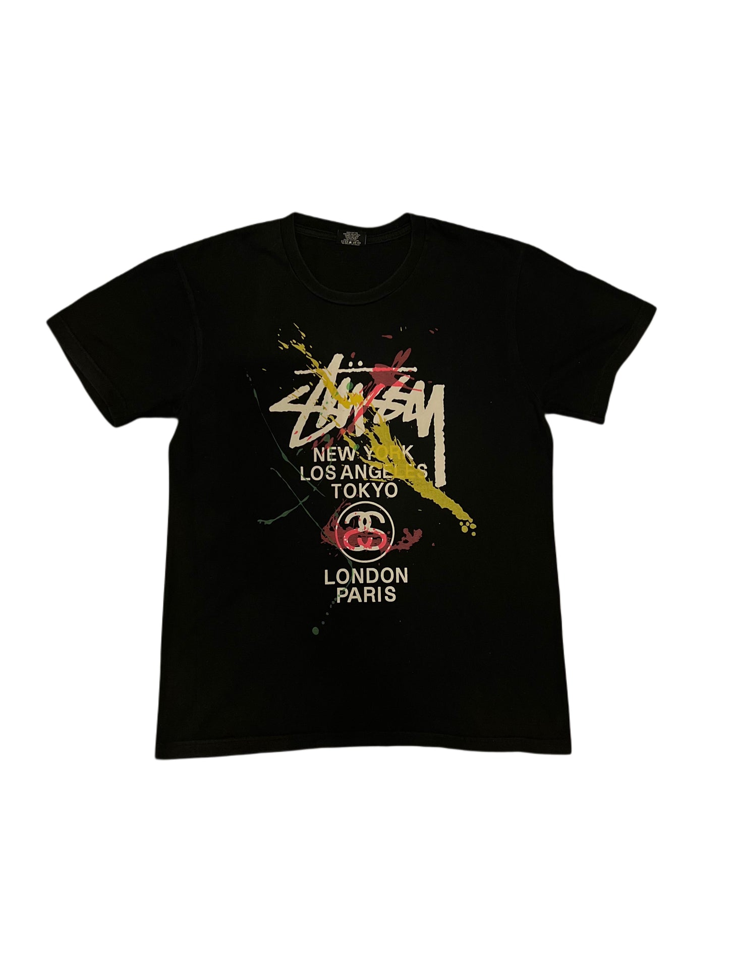 STUSSY - T-shirt noir logo multicolore