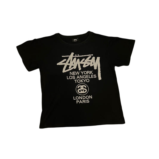 STUSSY - T-shirt noir logo simple cities